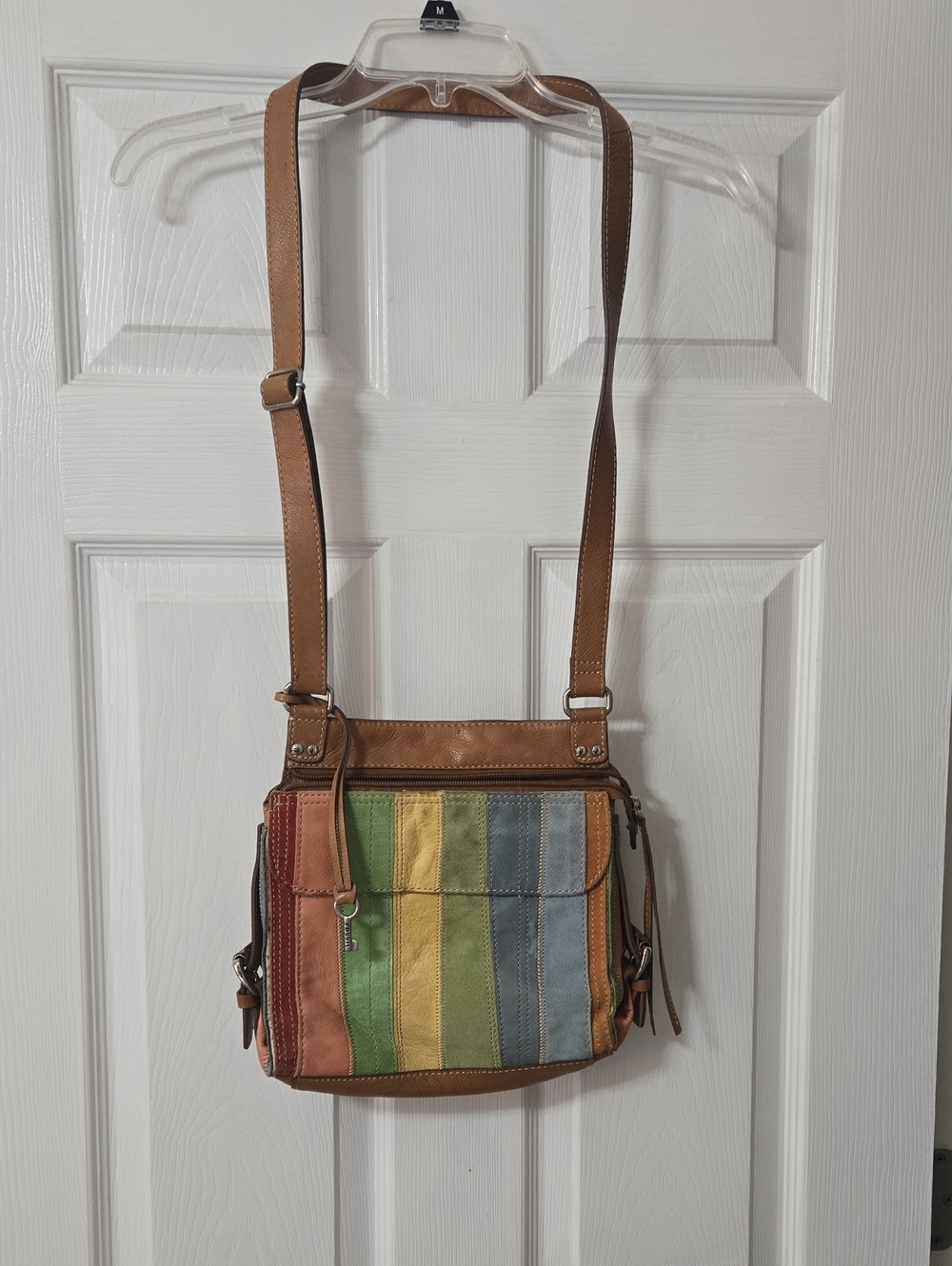 Fossil Vintage Multicolor Striped Leather & Suede Crossbody Bag